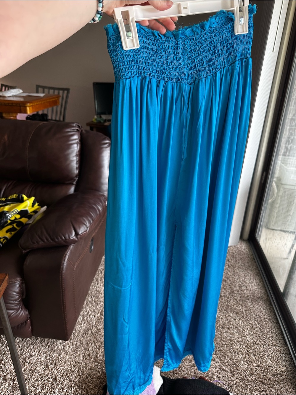 Blue Smocked Midi Skirt Satin-like material